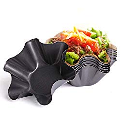 Set of 6 Non-Stick Fluted Tortilla Shell Pans Taco Salad Bowl Makers, Non-Stick Carbon Steel, Tostada Bakers