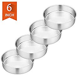 6 Inch Cake Pan, P&P CHEF 4-Piece Stainless Steel Round Baking Pans Layer Cake Pans Tin Set, Non Toxic & Healthy, Mirror Polished & Dishwasher Safe
