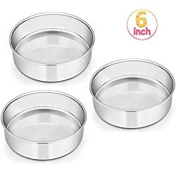 6 Inch Cake Pan Set of 3, E-far Stainless Steel Round Smash Cake Baking Pans, Non-Toxic & Healthy, Mirror Finish & Dishwasher Safe
