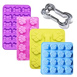 7 Pack Dog Treat Molds, Puppy Dog Paw and Bone Molds, Non-stick Dog Ice Molds Trays , Reusable Baking Molds for Chocolate, Candy, Cupcake, Biscuits-  perfect Dog Cookie Molds for Puppy lovers