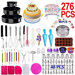 Cake Decorating Supplies 2020 Upgrade 276 PCS Baking Set with Springform Cake Pans Set,Cake Rotating Turntable,Cake Decorating Kits, Muffin Cup Mold, Cake Baking Supplies for Beginners and Cake Lovers