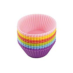 Disanot 12Pcs Kitchen Cooks Microwave Ovens Silica Gel Round Mould Baking Mini Cake Mould Cups Cupcake Makers