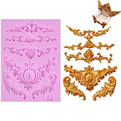 Efivs Arts DIY 3D Sculpted Flower royal Lace baroque scroll Silicone Mold Fondant Mold Cupcake Cake Decoration Tool