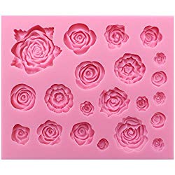 Funshowcase 21 Cavity Roses Collection Fondant Candy Silicone Mold for Sugarcraft Cake Decoration, Cupcake Topper, Polymer Clay, Soap Wax Making Crafting Projects