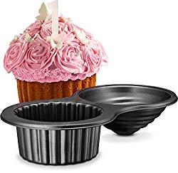 Gourmia GPA9395 Giant Cupcake Pan – Double Sided Two Half Design with Swirl Top Mold – Premium Steel Cake Maker with Non-Stick Coating – Dishwasher Safe