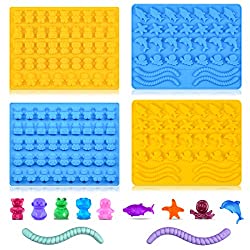 Gummy Bear Mold Candy Molds – Chocolate Molds Including Bears, Frogs, Lions, Monkeys, Penguins, Worms, Starfishs, Dolphins, Octopus, Sharks Sea Mold BPA Free Set of 4 Silicone Molds