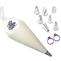 PREMIUM QUALITY-Heavy Duty Disposable piping bags-100 Icing Bags Extra Thick[16-Inch] royal icing.Cake Decorating Kit/Cake Decorating Supplies with 6 Piping Tips BONUS Bag Ties & Icing Tips coupler.
