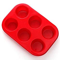 Silicone Muffin Pan, European LFGB Silicone Cupcake Baking Pan, 6 Cup Muffin, Non-Stick Muffin Tray, FDA LFGB Approved Egg Muffin Pan, Food Grade Molds Red
