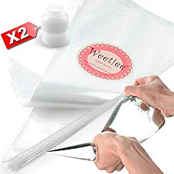 Weetiee Pastry Piping Bags -100 Pack-12-Inch Disposable Cake Decorating Bags Anti-Burst Cupcake Icing Bags for all Size Tips Couplers and Baking Cookies Candy Supplies Kits – Bonus 2 Couplers